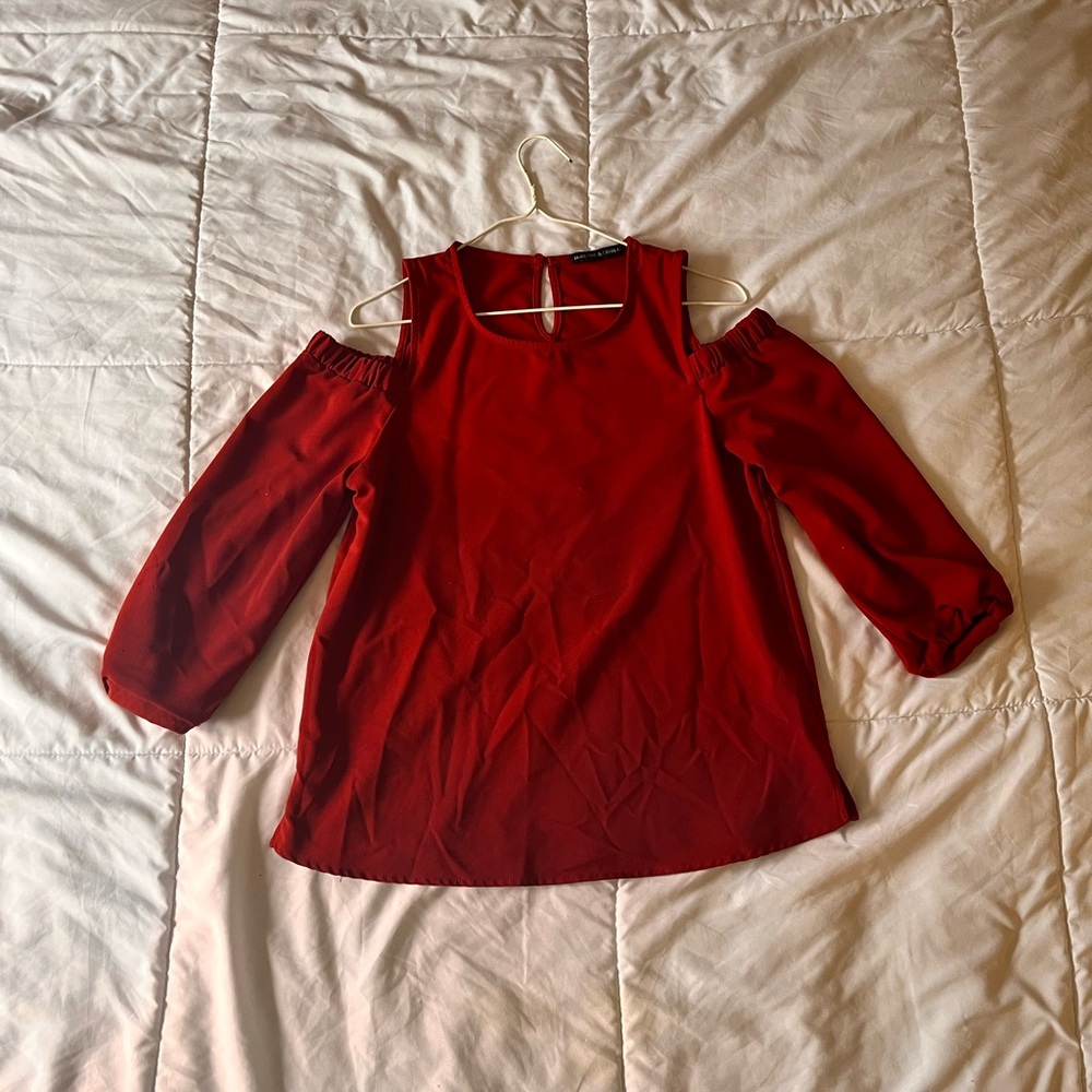Elegant Red-Orange Cold Shoulder Top